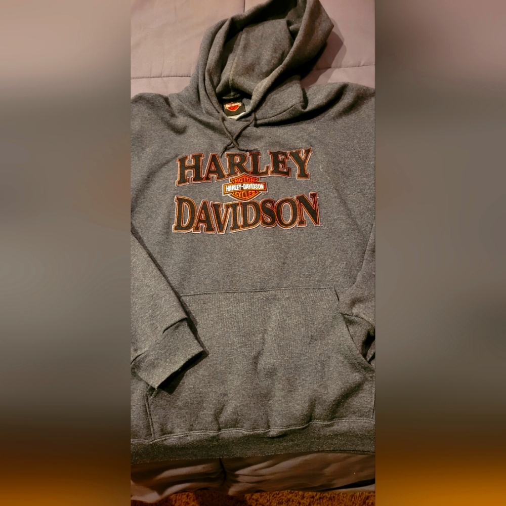 Harley Davidson Grey Pullover Hoodie Emroidered Logo Size Large